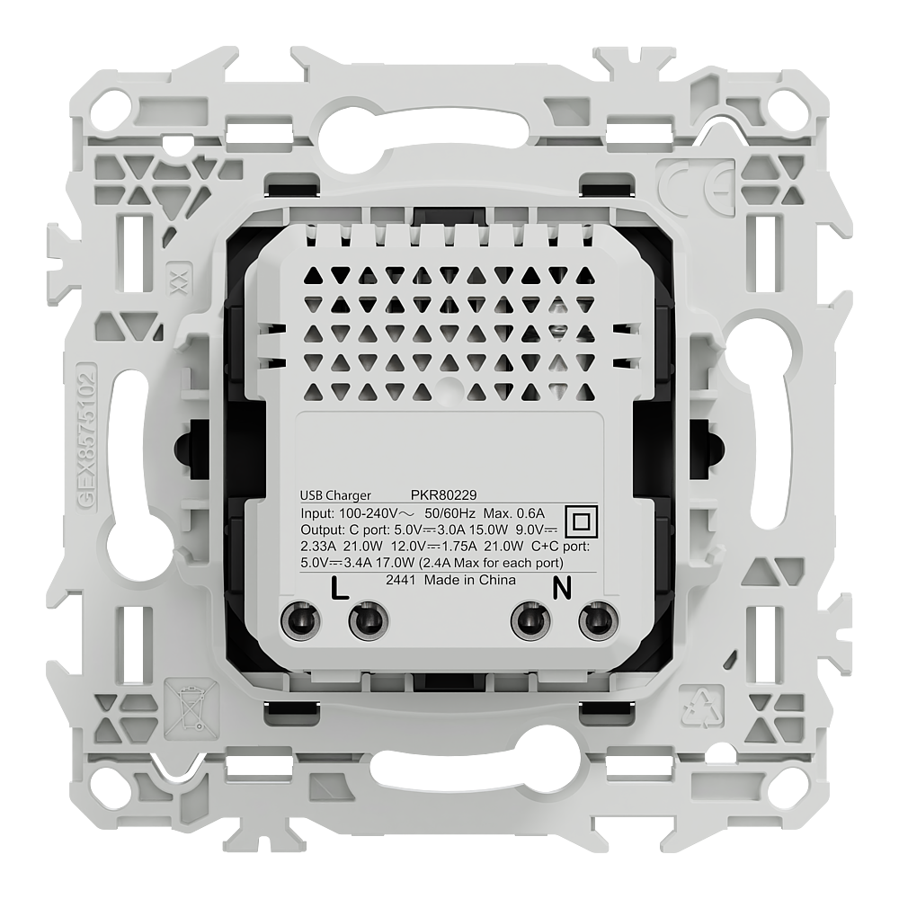 Odace double chargeur USB-C 21W noir